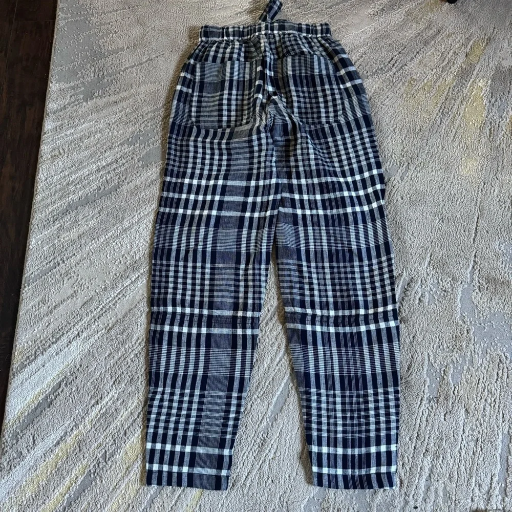 Everlane Plaid Linen Barrel Pant pull on checker navy white academia XXS new